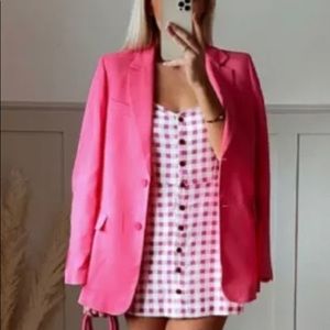 Zara large checkered pink white mini jumpsuit